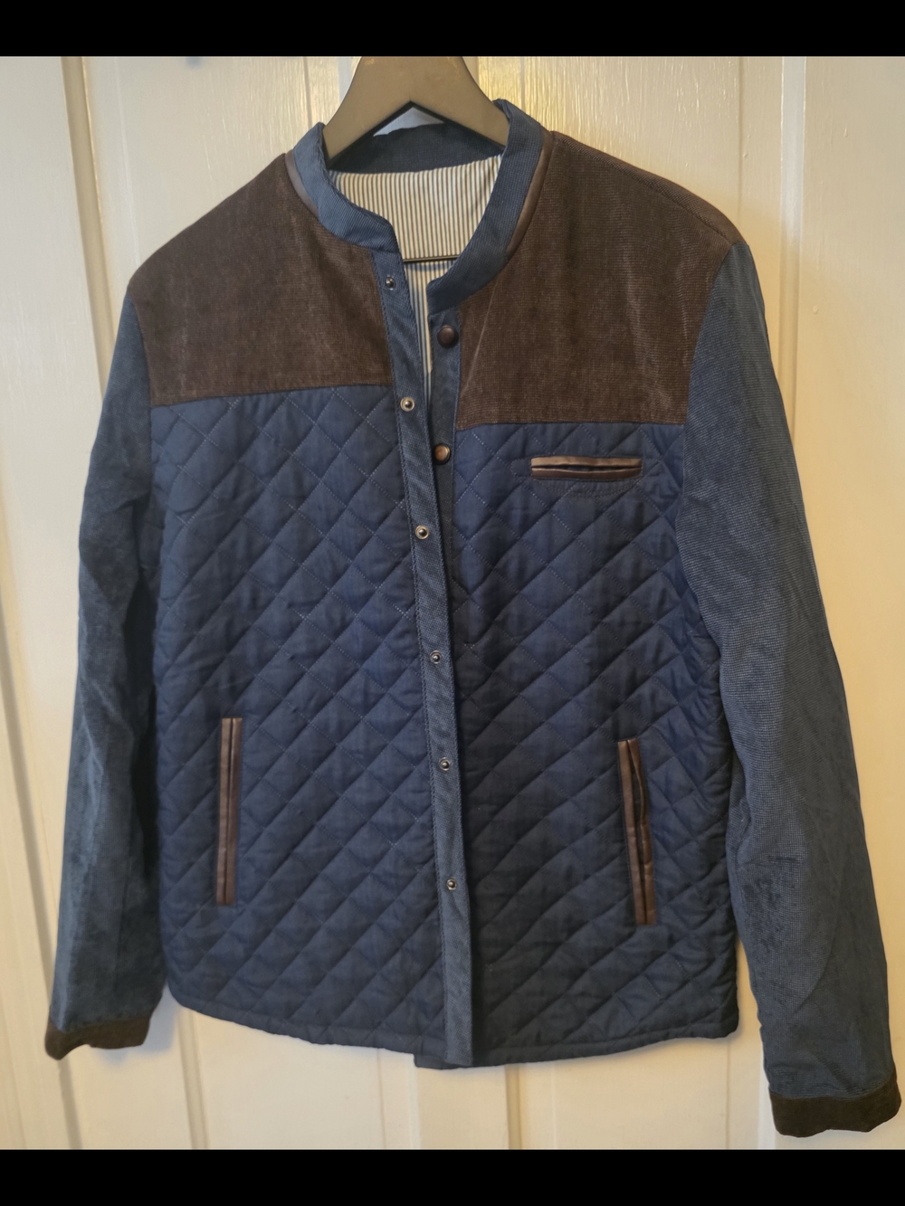 Westport Navy Quilted Jacket with Brown Suede Yoke